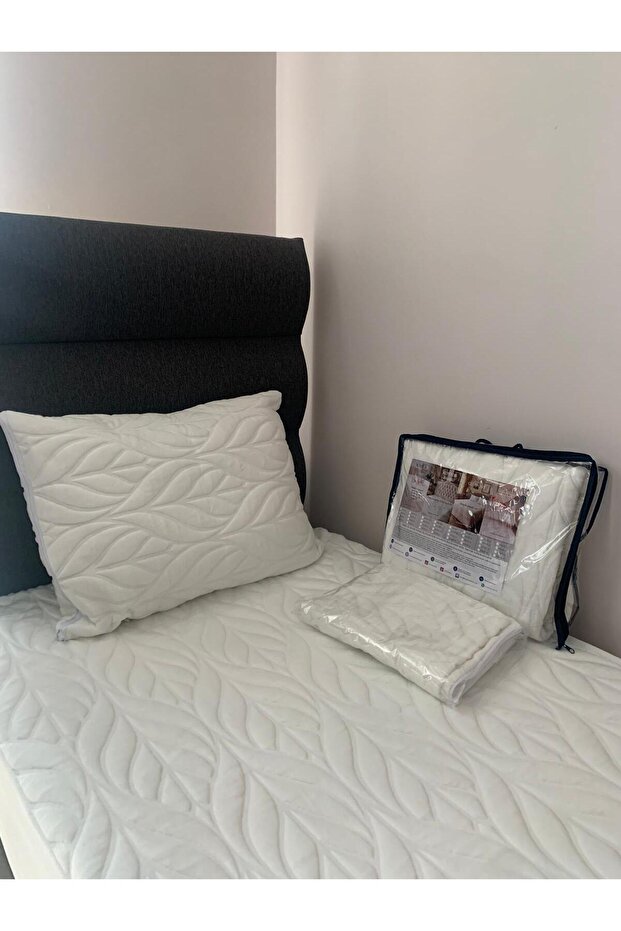 Konfor Cottony Cotton Noiseless Single Bed Mattress Pad Set 100-200 and Pillow Mattress Pad