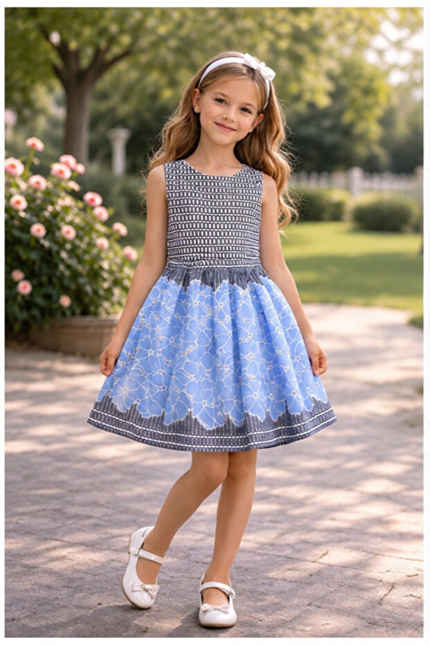 3-8 Years Old Girl's Floral Patterned Special Occasion Dress-5/6 Y