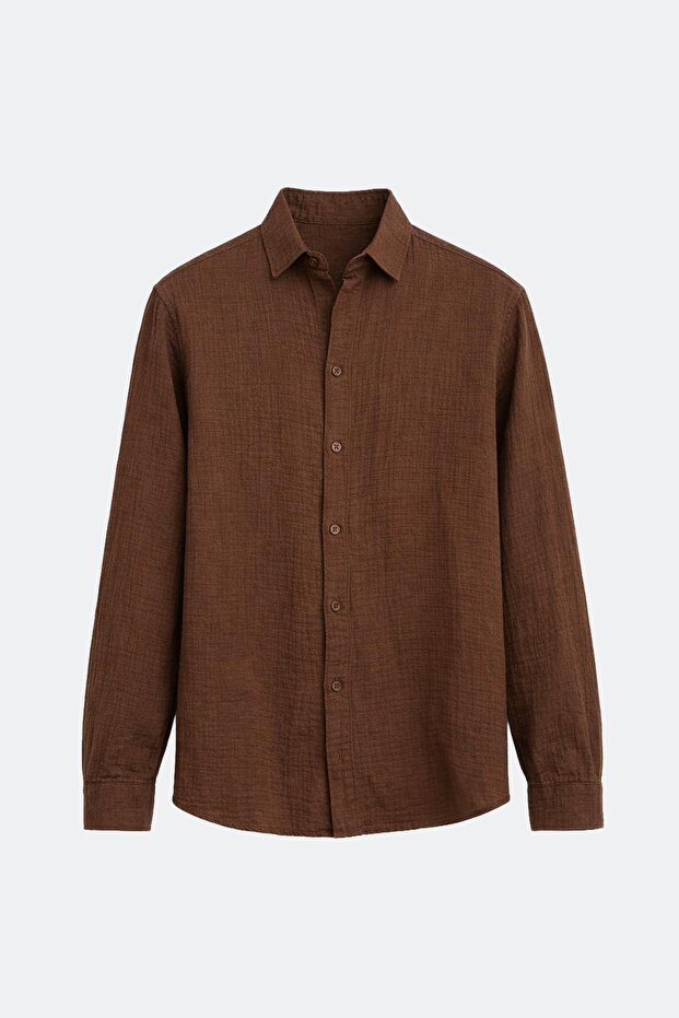 Textured Cotton Pieces of Oversized Shirts Coffee