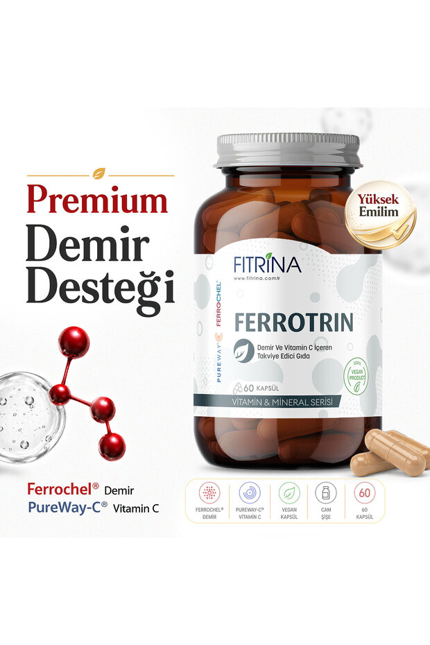 Ferrotrin Demir Takviyesi 60 Kapsül C Vitamini İçeren Mikroenkapsüle Demir Takviyesi - 1