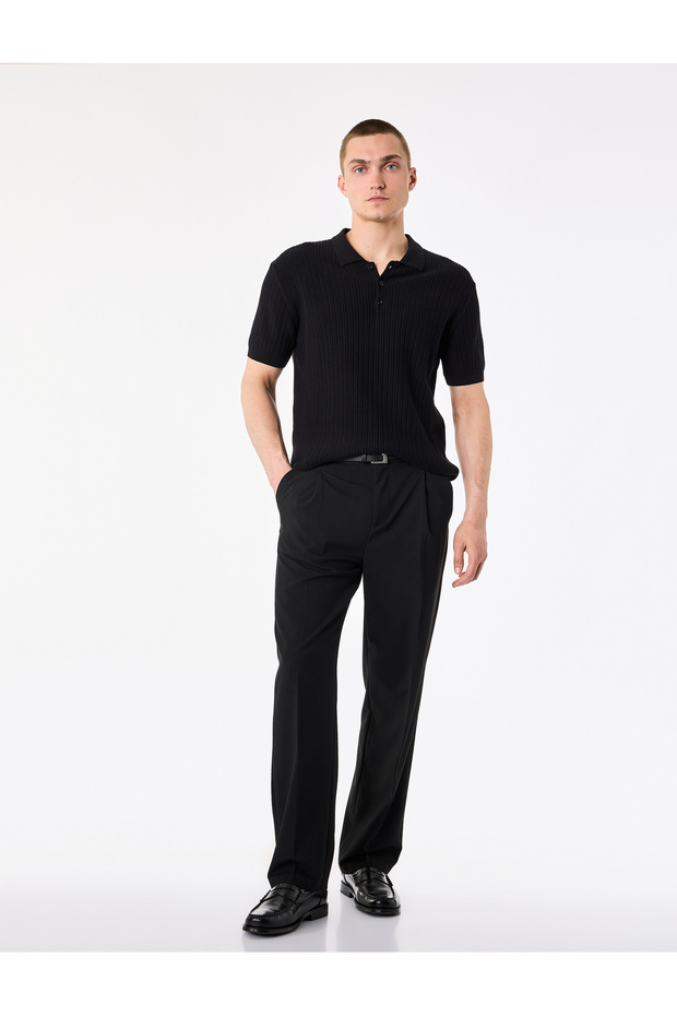 Regular Fit Viscose Blend Pocketed Pleated Chino Trousers
