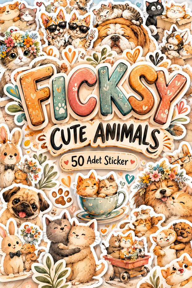 Cute Cat and Dog Sticker Set - 50 Pieces of Sticker Stickers