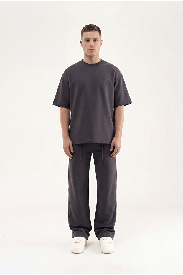Ανδρικό μπλουζάκι Basic Double Face Oversize σε ανθρακί - 4