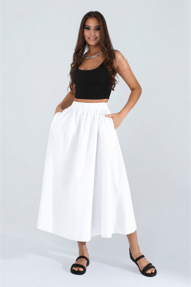 Women's A-Line High Waist Pocketed Flowy Flared Skirt - Textured Linen