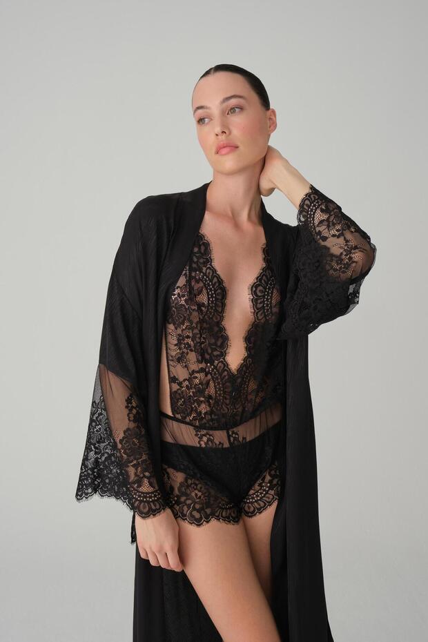 Vegan Silk Satin Six-Piece Bridal Dowry Set - Lx.26162 Black
