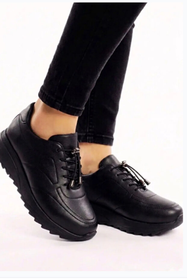 Katre Women's Plain Black Elastic 5 cm Heel Orthopedic Sports Shoes