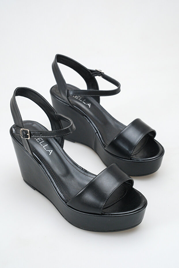 Women's Black Wedge Heel Platform Sandals Ankle Strap Summer Shoes