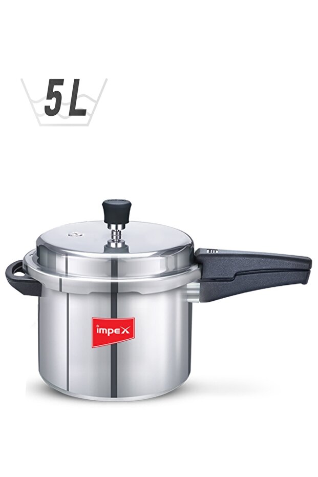 5 Litres Pressure Cooker - Norma 5, Aluminium With Outer Lid Stove Compatible Quick Heating, Silver
