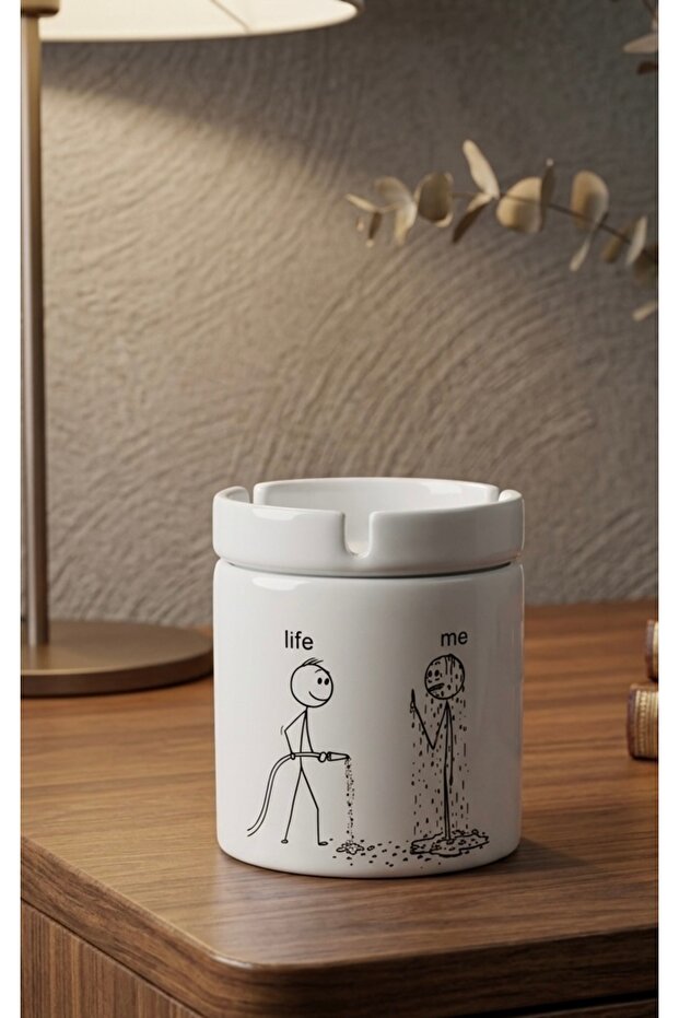 Me Vs Life Written Fun Special Design Printed Ceramic Ashtray Odorless Tabla