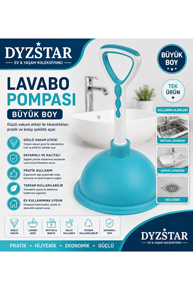 Large Size Sink Pump Vacuum Drain Opener Kitchen Bathroom Sink Clog Unblocking Tool