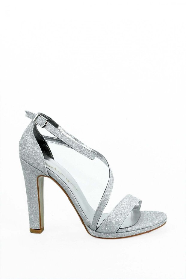 Women's Ankle-Adjustable Strap Thick Heeled Evening Dress Shoes Lame Sim