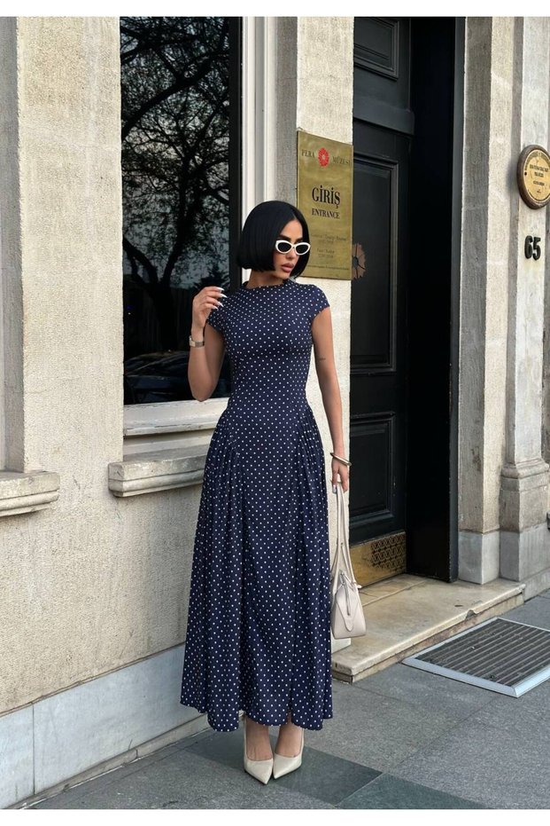 Waist-Tied Polka Dot Dress