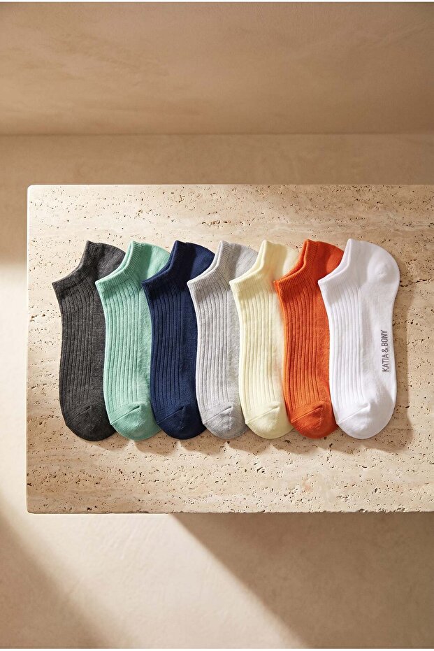 Orange Mixed Color 7-Pack Bootie Socks