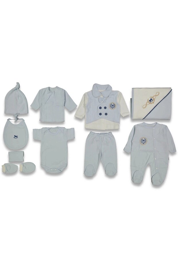 Baby Boy Embroidered Bow Tie 100% Cotton 0-3 Months 10-Piece Newborn Hospital Release Zibin Set Boxed