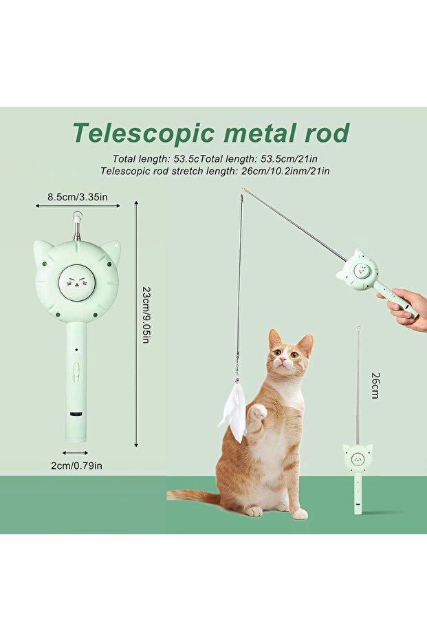 Grooming Brush for Cat Dog,Retractable Wand Feather Teaser Cat Toy with Bell,Interactive Toy
