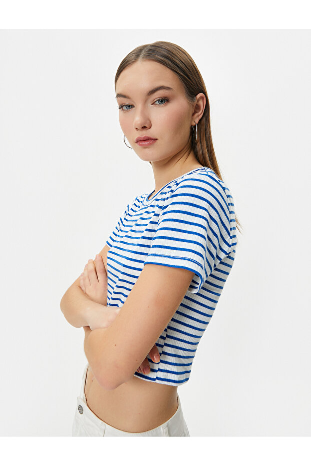 Crop T-shirt Slim Fit Ribbed Short Sleeve Crew Neck