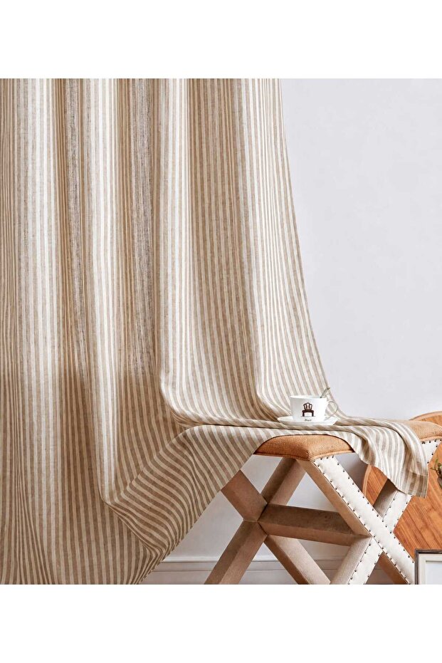 Natural Vintage Linen Curtain (WIDTH X HEIGHT) - Single Panel - Pleatless