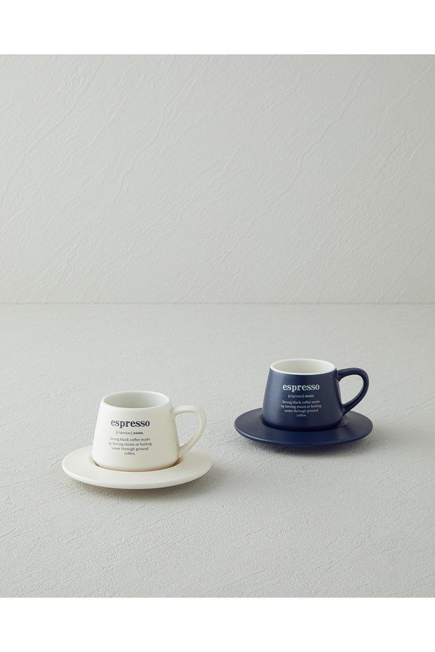 Phoebe New Bone China 4-Piece 2-Person Coffee Cup Set 90 ml Navy Blue - Cream