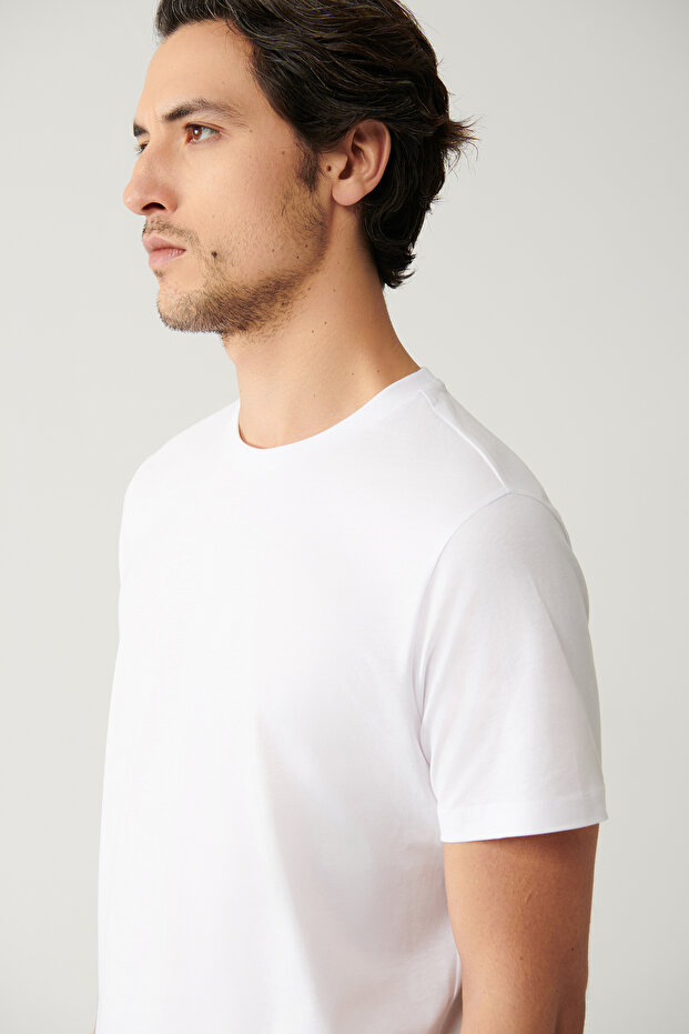 Erkek Beyaz Basic Pamuklu T-shirt E001000 - 2