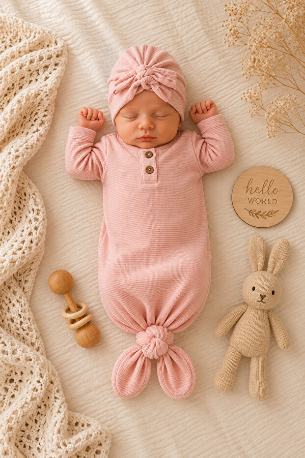 Powder Baby Sleeping Bag with Tie Detail and Hat