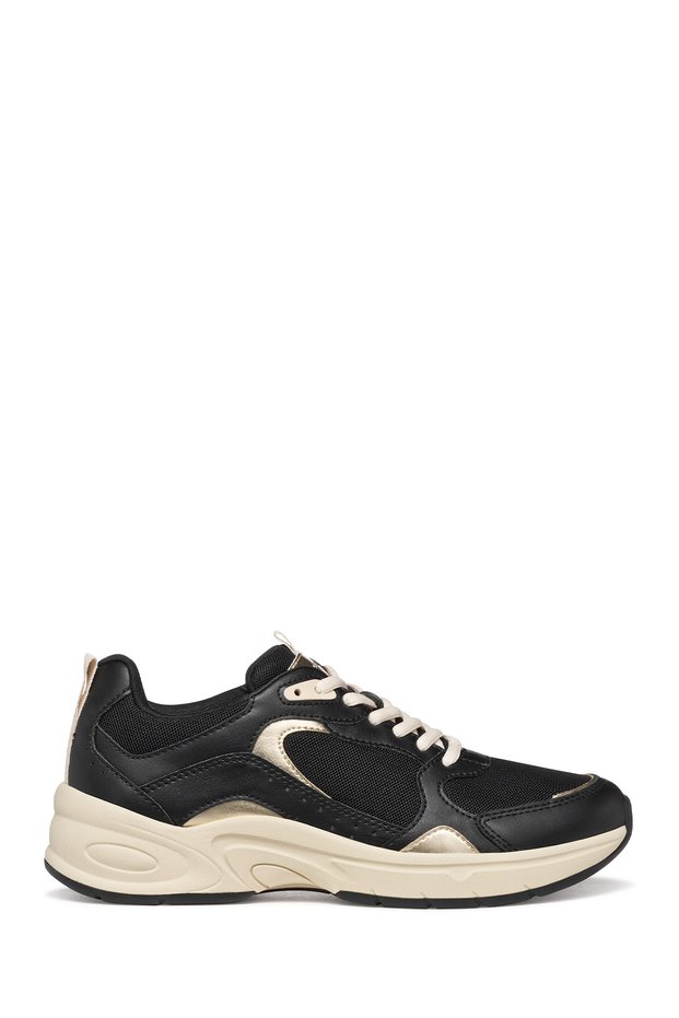 Women's Black D Zarvıa a - Mesh+Pearl.Gbk Lace-Up Thick Sole Sports Shoes, Genuine Leather Sneaker D5
