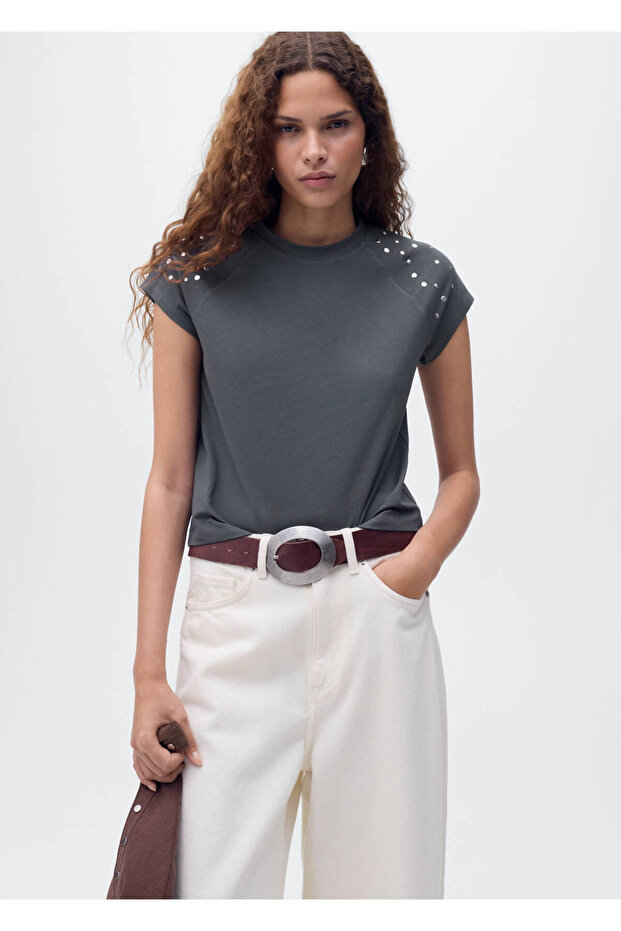 Cotton T-Shirt with Staple Details