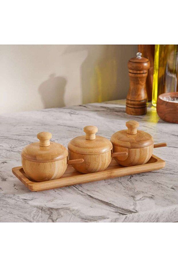Natura 6-piece Bamboo Condiment Serving Set With Tray 25.3x8.8x10cm -natural