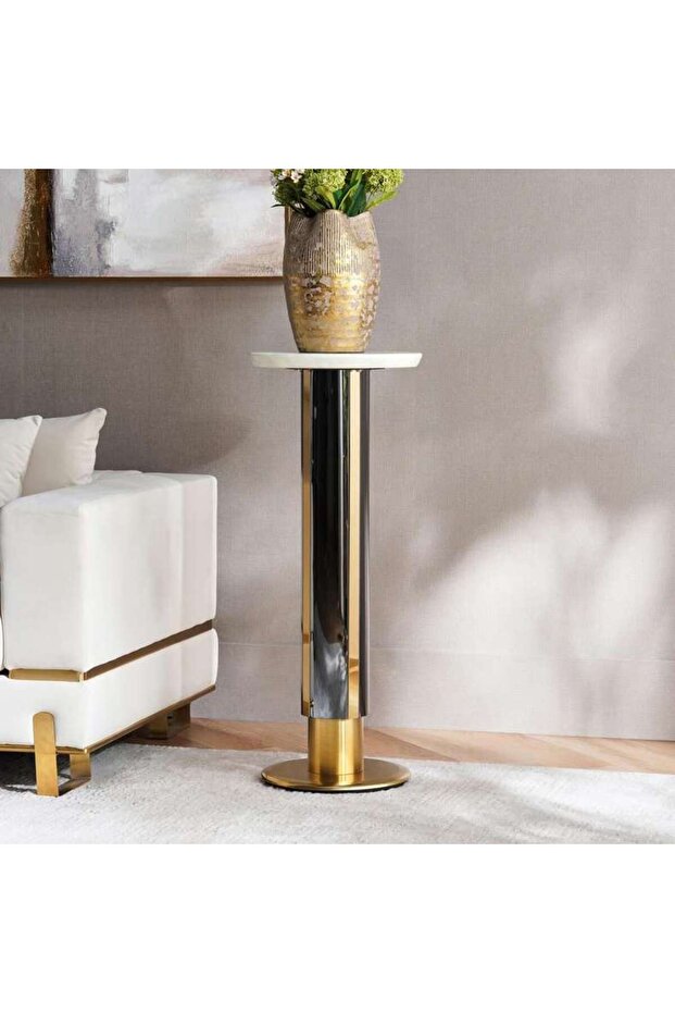 Nodrea Planter Stand Marble Large - White & Gold