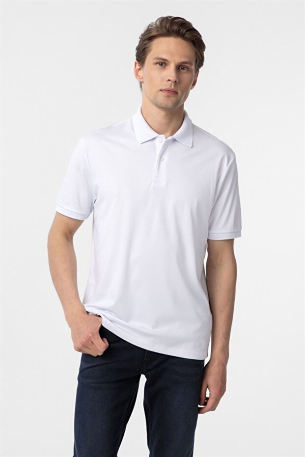 Beyaz Regular Baskılı Polo Yaka Tişört - 2