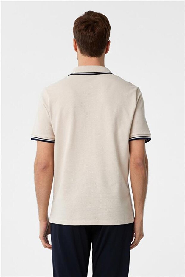 Bej Regular Armürlü Polo Yaka Tişört - 4