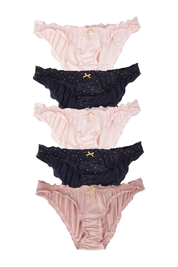 Women's Laundry Cotton Colorful Ruffled Bikini Panties 5-Pack (S-M-L)