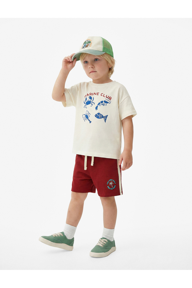 Cotton Print Detailed Color Block Shorts