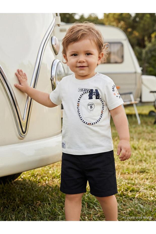 Binoculars Printed Shorts Set for 6-18 Months - White