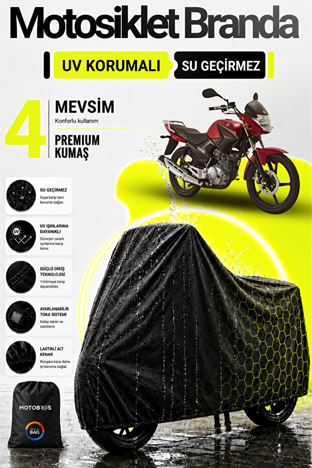 Motorcycle Cover for Yamaha YBR, Black, Waterproof , Durable (THICKEST) Fabric, Lifetime Use.