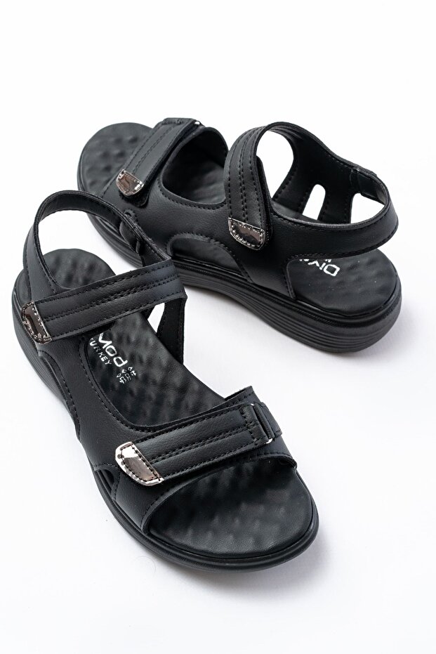 Daily Massage Sole Velcro Black Women's Sandals - Rose