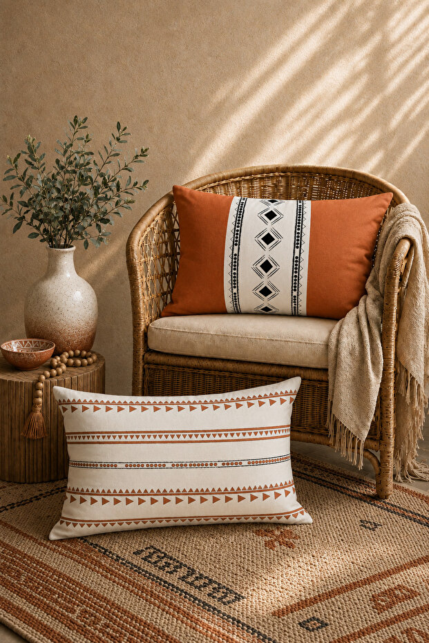 مستطيل 30x50 2 قطعة مزدوجة الجوانب مطبوعة برتقالي بيج تصميم غطاء وسادة رمي مجموعة غطاء وسادة