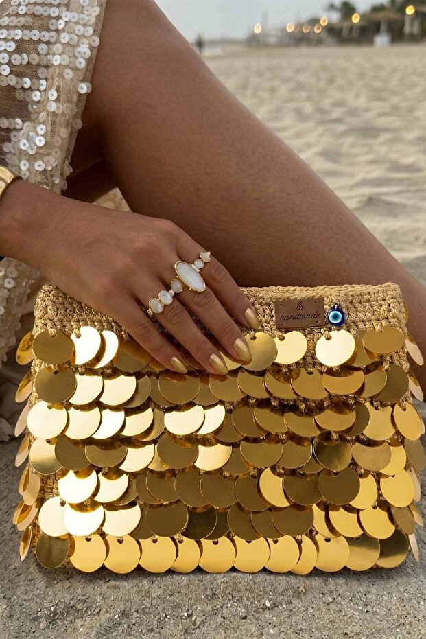 Gold Paillette İşlemeli Çanta