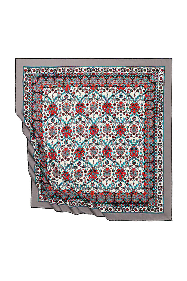 Gray Tile Tulip Pattern Silky Scarf - 1