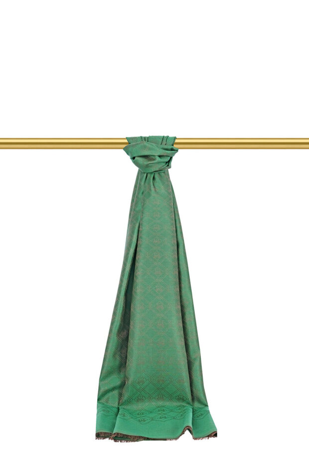 Green Monogram Pattern Jacquard Silk Shawl - 2