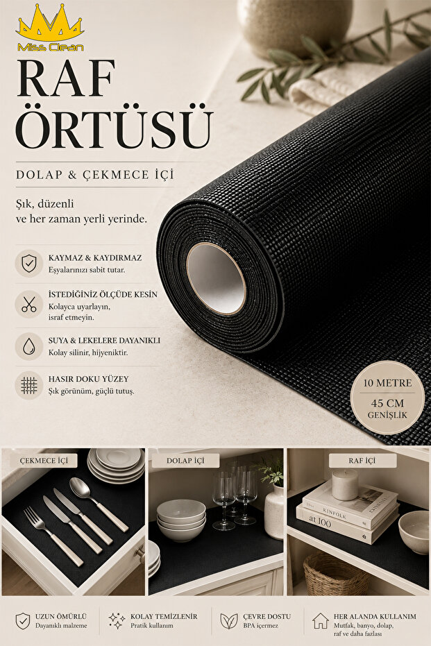 10 Meters * 45 Cm Black Straw Pattern Shelf Cover Cabinet, Non-Slip Non-Slip Cover Inside the Drawer