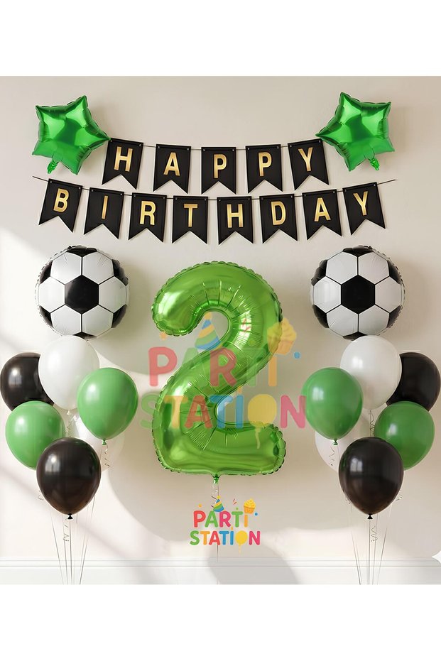 Football Match Concept Green Number 2 Years Balloon Football Concept Green Party Birthday Balloon Set