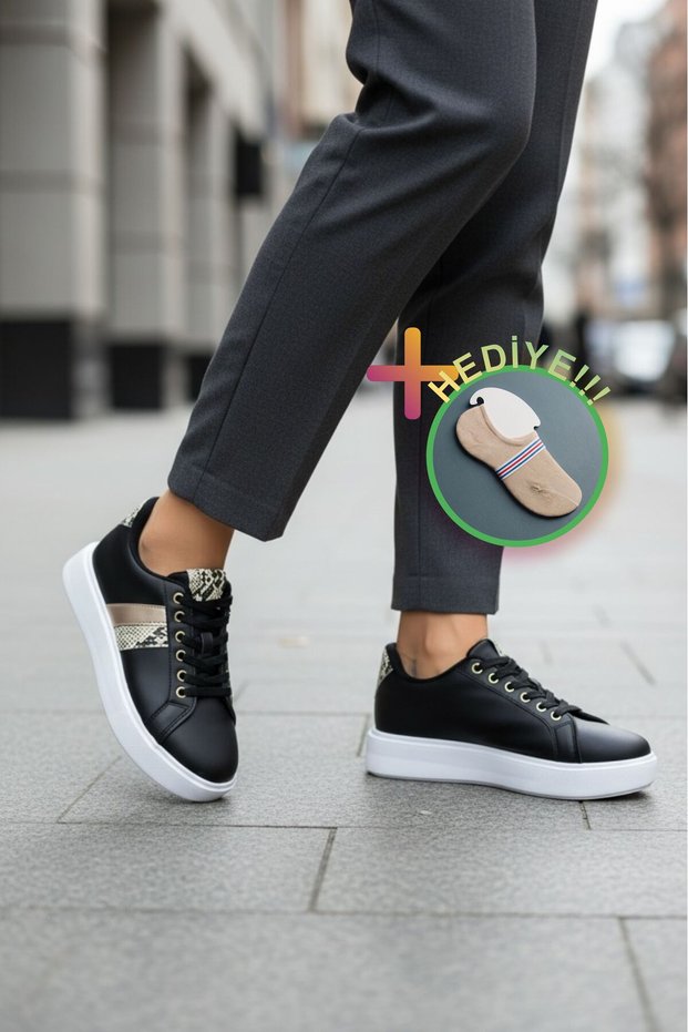 Snake Patterned Women's Sneakers – Orthopedic Platform Thick Sole Sports Shoes + Socks as a Gift