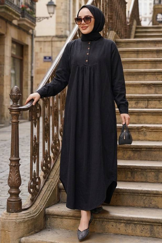 Denim Black Hijab Dress 19121S