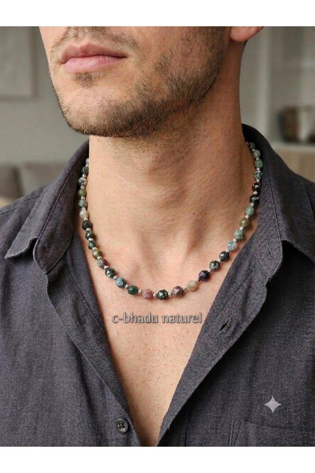 Certified Polygonal Indian Agate Natural Stone Necklace