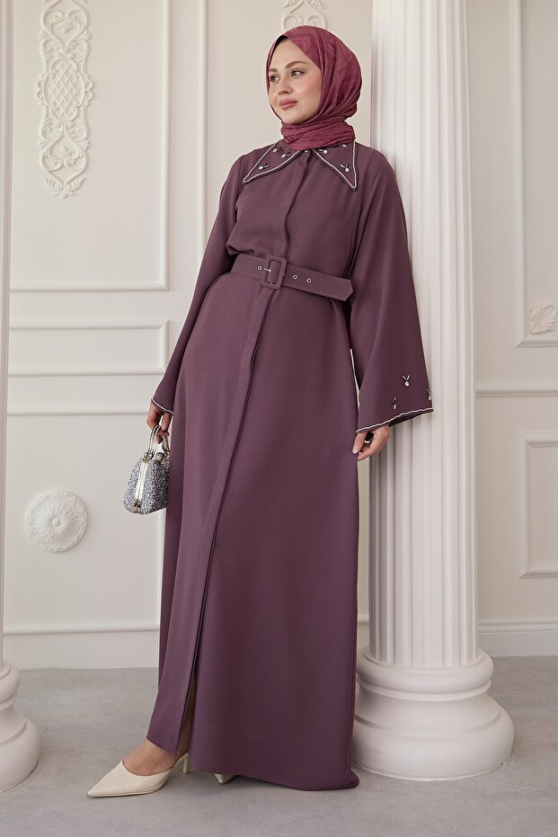 Triangle Collar Stone Rose Abaya