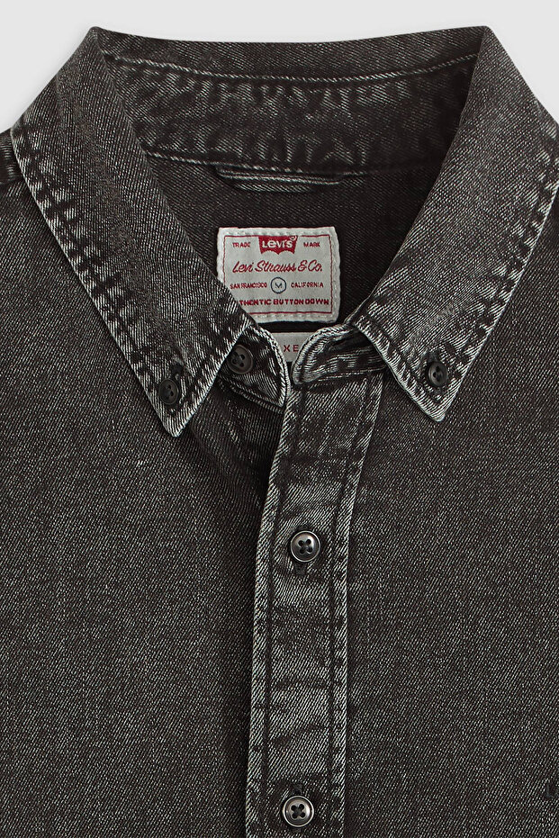 Erkek Authentic Button Down Siyah Kot Gömlek-A7210-0038 - 4