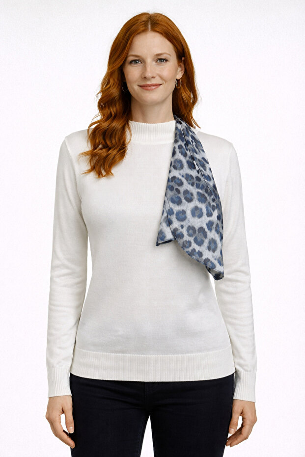 Ecru Half-Throat Knit Sweater with Scarf Detail