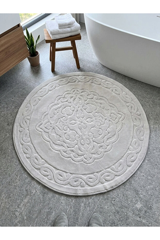 Washable Soft Bath Mat 120 X 120 Round Light Grey