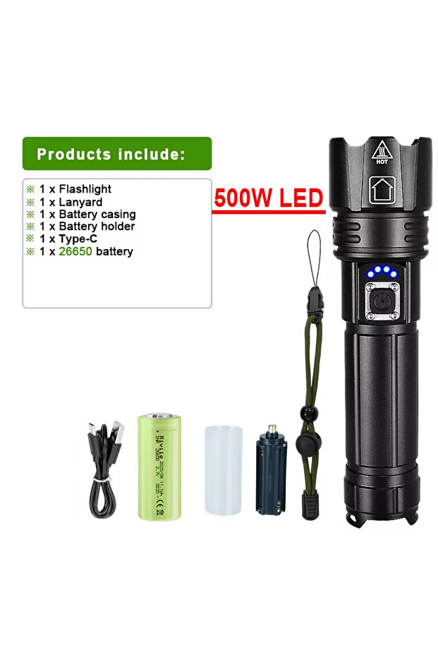 500W pack-B Most Powerful LED Flashlight Rechargeable Torch Lighting 3000M Tactical Lantern Ultra Po