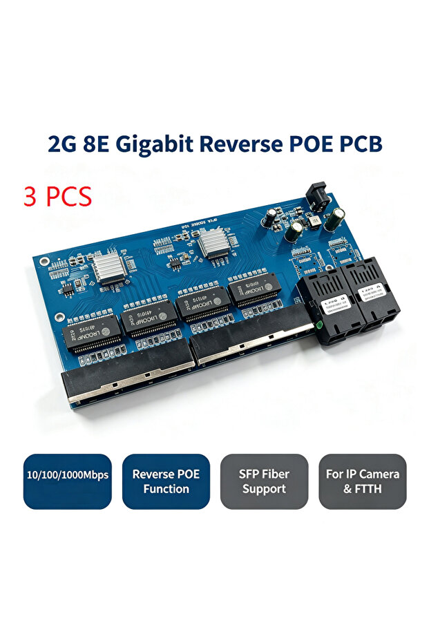 3 قطع pcba مفتاح عكسي PoE 8 RJ45 2 SC Serat مفتاح جيجابت إيثرنت منفذ UTP بصري 10/100/1000